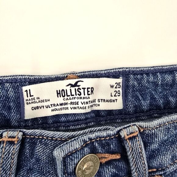 Hollister Blue Patchwork Curvy Ultra High Rise Vintage Straight Jeans Size 25x29 - Picture 3 of 3